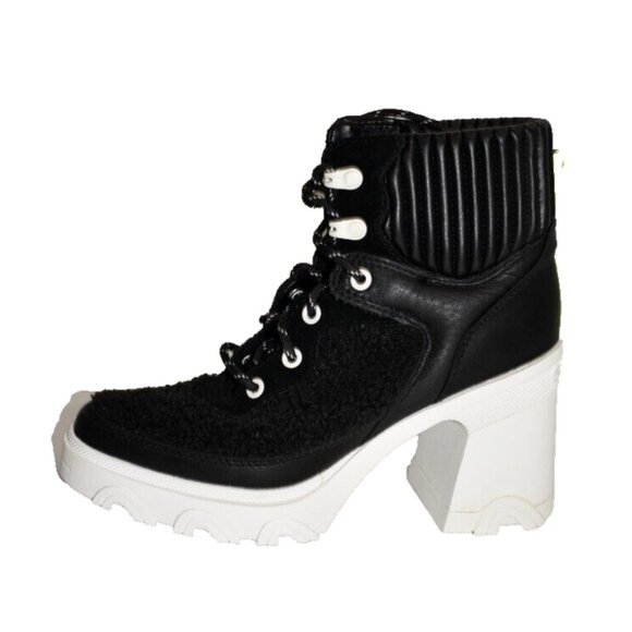 New! Sorel Women's Brex Heel Cozy Lace Boots Black/Sea Salt  DD407 - Picture 7 of 9